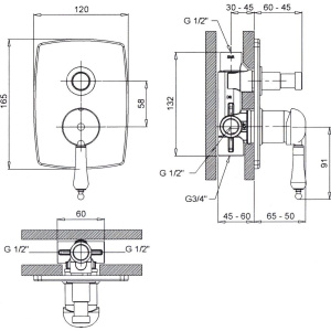 Смеситель для ванны с душем Margaroli Classica RU1008AA01CR С ВНУТРЕННЕЙ ЧАСТЬЮ