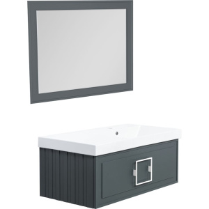 Тумба с раковиной La Fenice Cubo 90 R серая, ручка белая