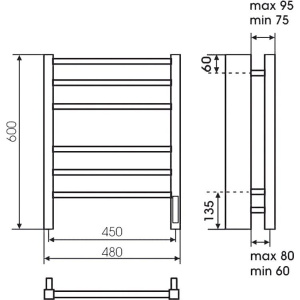 Полотенцесушитель электрический Terminus Ватикан П6 450x600, черный муар