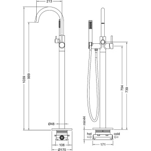 Напольный смеситель для ванны с душем Timo Saona 2310/18Y-CR С ВНУТРЕННЕЙ ЧАСТЬЮ, черное золото