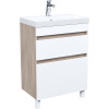 Тумба с раковиной IDDIS Zodiac 60 напольная, с ящиками, белая, ясень-шимо