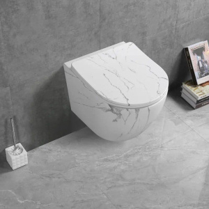 Купить Унитаз подвесной Ceruttispa Sella Aria Tornado MMW CT9532 безободковый, с микролифтом, белый мрамор матовый в Москве с доставкой Унитаз подвесной Ceruttispa Sella Aria Tornado MMW CT9532 безободковый, с микролифтом, белый мрамор матовый