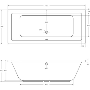 Акриловая ванна Cezares Plane 170x75 см, с каркасом