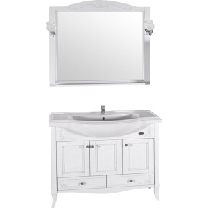 Зеркало ASB-Woodline Салерно 105 белое, патина серебро, с полкой и подсветкой