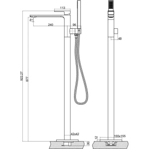 Напольный смеситель для ванны с душем BelBagno Luce FMT NERO С ВНУТРЕННЕЙ ЧАСТЬЮ