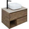 Тумба с раковиной STWORKI Карлстад 75 дуб рустикальный, простоун беж, с отверстием для смесителя в столешнице, белая