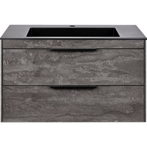 Тумба с раковиной Vincea Chiara 2D 80, 2 ящика, камень, с черной раковиной