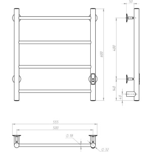 Полотенцесушитель электрический Тругор Аспект ПЭК 1 60x50 с выключателем, черный