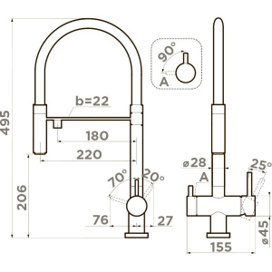 Купить Смеситель для кухни Omoikiri Kanto PVD-GB с гибким изливом в Москве с доставкой Смеситель для кухни Omoikiri Kanto PVD-GB с гибким изливом