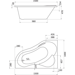 Акриловая ванна Santek Ибица L 150x100 см, угловая, с каркасом, со сливом-переливом, асимметричная