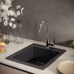 Купить Мойка кухонная Ulgran U-404 -308 черная, встраиваемая, российская, матовая, квадратная в Москве с доставкой Мойка кухонная Ulgran U-404 -308 черная, встраиваемая, российская, матовая, квадратная