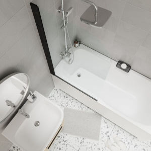 Шторка на ванну Parly F04B 130x75, профиль черный, стекло прозрачное