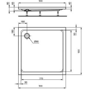 Поддон для душа Ideal Standard Hotline 90x90 квадратный с сифоном
