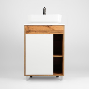 Тумба с раковиной VIANT Бостон 60 напольная, дуб вотан, белая, раковина A63570