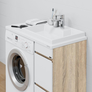 Тумба с раковиной СаНта Марс 29 R под стиральную машину, напольная, 2 ящика, янтарная