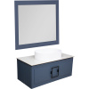 Мебель для ванной La Fenice Cubo 100, подвесная, синяя, белая столешница, матовая раковина