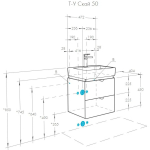 Тумба с раковиной Aquaton Скай Pro 50 1A2380K1SY010 белый глянец