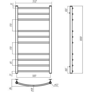 Полотенцесушитель водяной Terminus Классик П10 500х1000