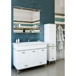 Купить Зеркало Sanflor Бруно 105, белое, орегон, с подсветкой и полкой в Москве с доставкой Зеркало Sanflor Бруно 105, белое, орегон, с подсветкой и полкой