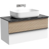 Тумба с раковиной Sancos Delta 100 см, дуб светлый, белый, столешница черный мрамор, раковина СN5004