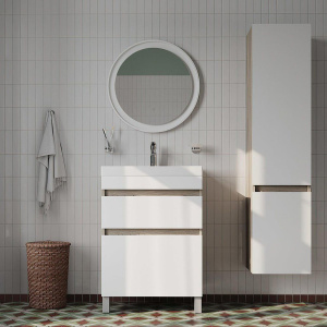 Тумба с раковиной IDDIS Zodiac 60 напольная, с ящиками, белая, ясень-шимо