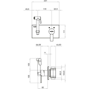 Гигиенический душ Teska Elsa BTK6420B со смесителем, С ВНУТРЕННЕЙ ЧАСТЬЮ, хром, черный