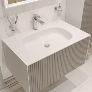 Купить Тумба с раковиной STWORKI Олланд 80 бежево-серая в Москве с доставкой Тумба с раковиной STWORKI Олланд 80 бежево-серая