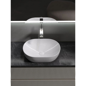 Тумба с раковиной Sancos Snob R 100 см, beige soft, столешница черный мрамор, раковина CN5010