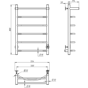 Полотенцесушитель электрический Тругор Пэк сп 5 П 80х50 с выключателем, белый