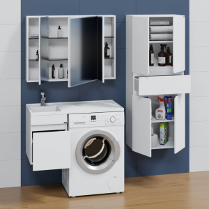 Тумба с раковиной СанТа Марс 38, L 1 ящик, подвесная, для стиральной машины