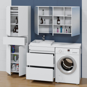 Тумба с раковиной СаНта Марс 69 L напольная, с ящиками, для стиральной машины