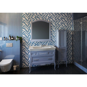 Зеркало ASB-Woodline Модерн 105 рошфор, белая патина, с полкой