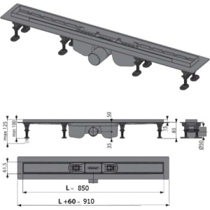 Душевой трап (лоток) AlcaPlast Optima APZ12-850 с опорами