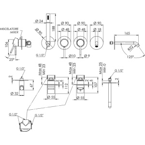 Смеситель для ванны с душем Remer X Style X96S03ROXXG С ВНУТРЕННЕЙ ЧАСТЬЮ