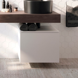 Мебель для ванной STWORKI Ольборг 80 столешница дуб карпентер, без отверстий, с тумбой 50