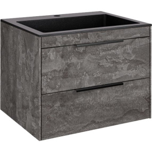 Тумба с раковиной Vincea Chiara 2D 60, 2 ящика, камень, с черной раковиной
