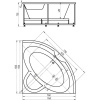 Акриловая ванна Акватек Поларис – 2 POL2-0000041 155x155 см, угловая, вклеенный каркас, с экраном, со сливом-переливом, четверть круга