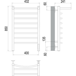 Полотенцесушитель электрический Terminus Классик П8 400x850 с полкой