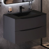 Тумба с раковиной BOND Cube, 80 подвесная, серая матовая, черная раковина