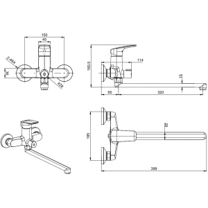 Смеситель для ванны с душем Акватек Вега AQ1042MB матовый черный