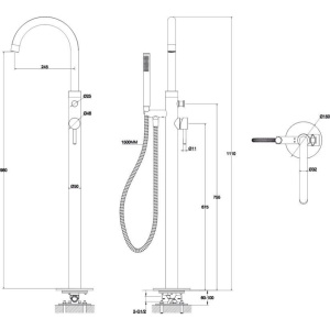Напольный смеситель для ванны с душем WHITECROSS Y Y1233GL, С ВНУТРЕННЕЙ ЧАСТЬЮ, золото