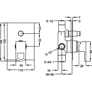Смеситель для ванны с душем Cezares Levico LEVICO-VDIM-01-Cr С ВНУТРЕННЕЙ ЧАСТЬЮ