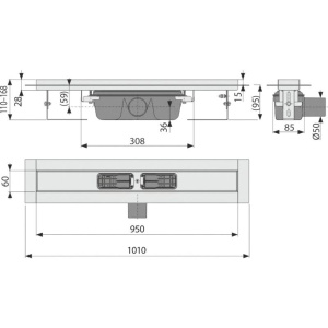 Душевой трап (лоток) AlcaPlast APZ6 S-950 без решетки