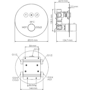 Термостатический смеситель Wasserkraft Dinkel 5844 Thermo С ВНУТРЕННЕЙ ЧАСТЬЮ, для ванны с душем