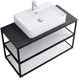 Консоль Cezares Cadro 100 2-х ярусная, подвесная, белые полки, со столешницей и раковиной BB1338