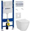 Комплект Унитаз подвесной VitrA Sanibelle 7551B003-0075 безободковый + Крышка 801-003-019 с микролифтом + Инсталляция Geberit Duofix Delta 458.163.21.1 с кнопкой смыва, хром + Шумоизоляция