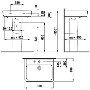 Раковина подвесная Laufen PRO 60 8.1895.2.000.104.1 белая