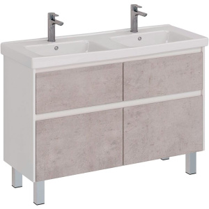 Тумба с раковиной Lemark Combi 125 бетон, белая глянцевая