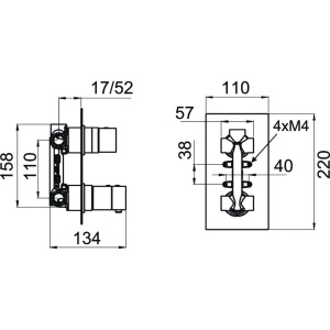 Термостатический смеситель Remer Q-Elegance QT93 для ванны с душем, С ВНУТРЕННЕЙ ЧАСТЬЮ