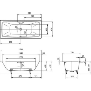 Стальная ванна Kaldewei Cayono Duo 170x75 см, с ножками